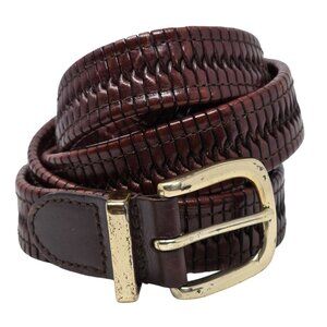 Vintage Trafalgar Belt Mens 40 Braided Leather Solid Brass Buckle Brown Durable